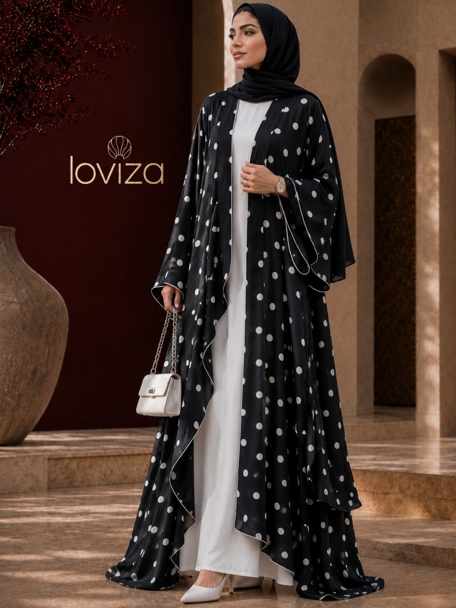 Noir Polka Cascade Abaya