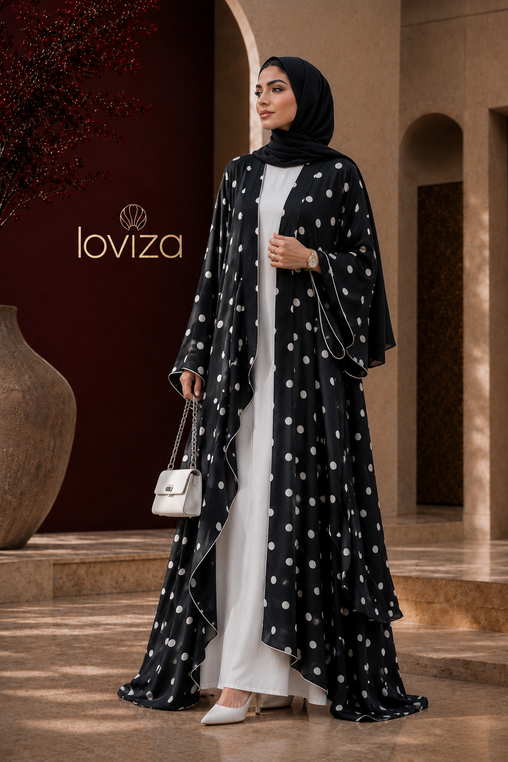Noir Polka Cascade Abaya