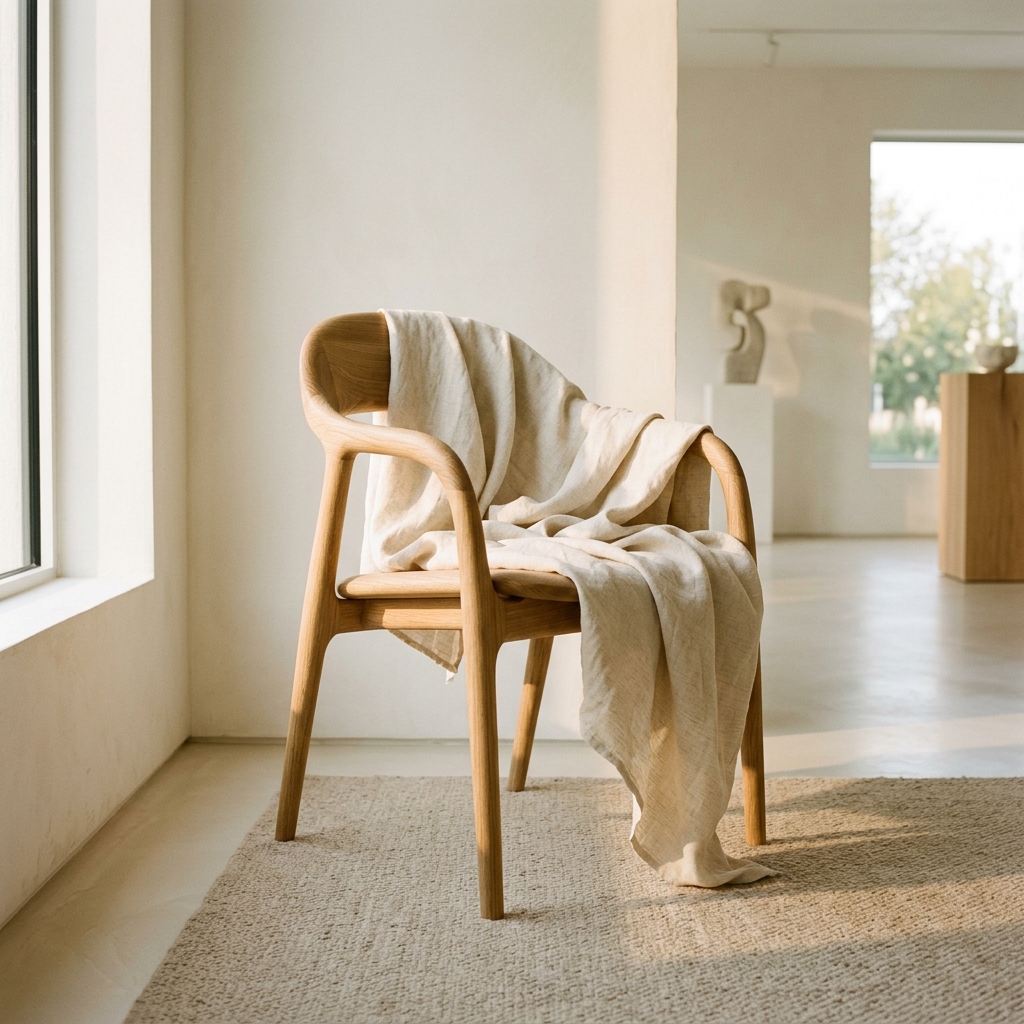 White linen fabric draped on architectural stool